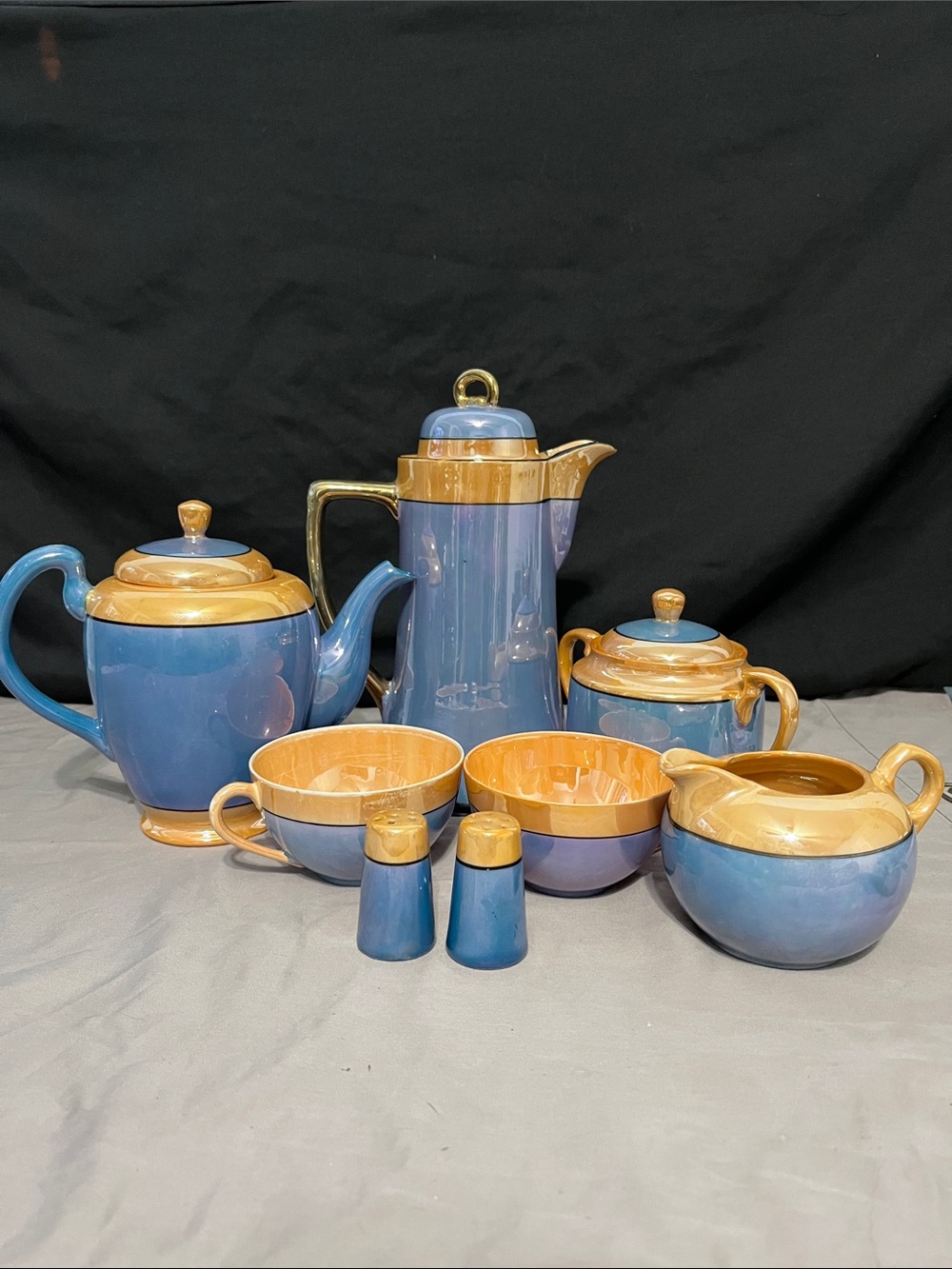 Meito China Handed Painted Blue & Peach Lusterware Set